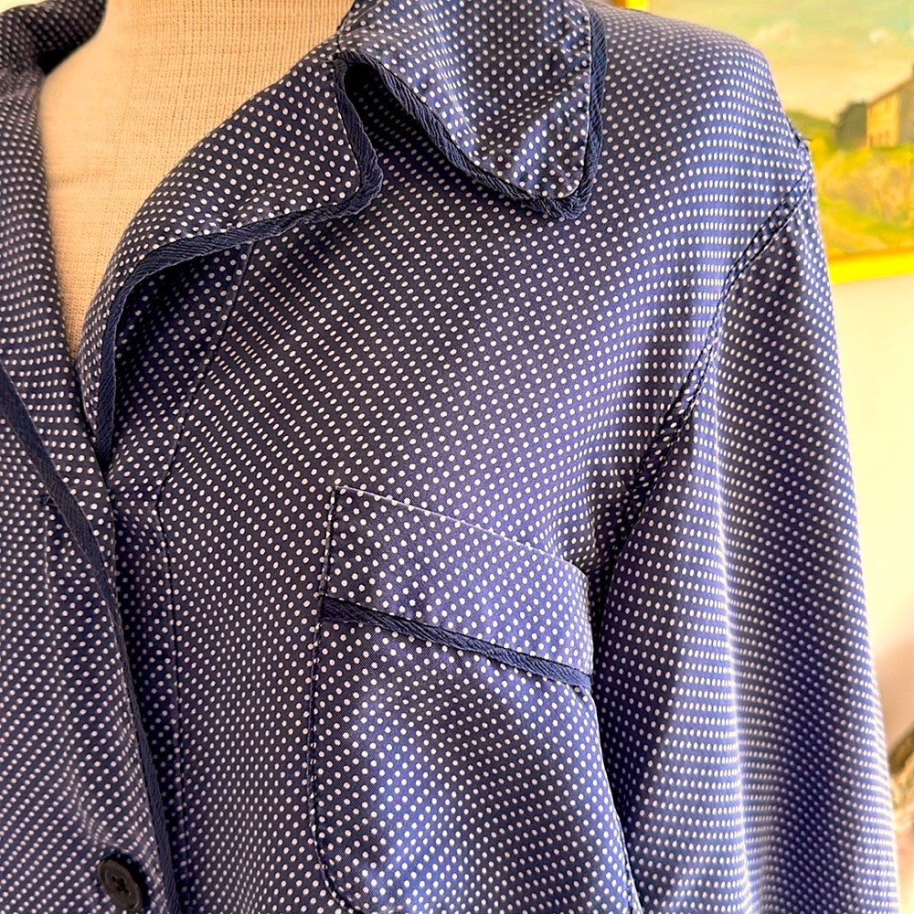 ARAKS 💯 % Silk Swiss Dot Navy Pajama Top sz L